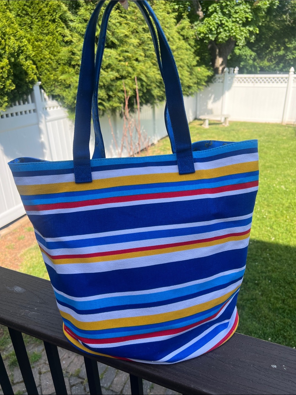 Blue Striped Canvas Tote Bag - Multicolor Stripes Barnes and noble brand